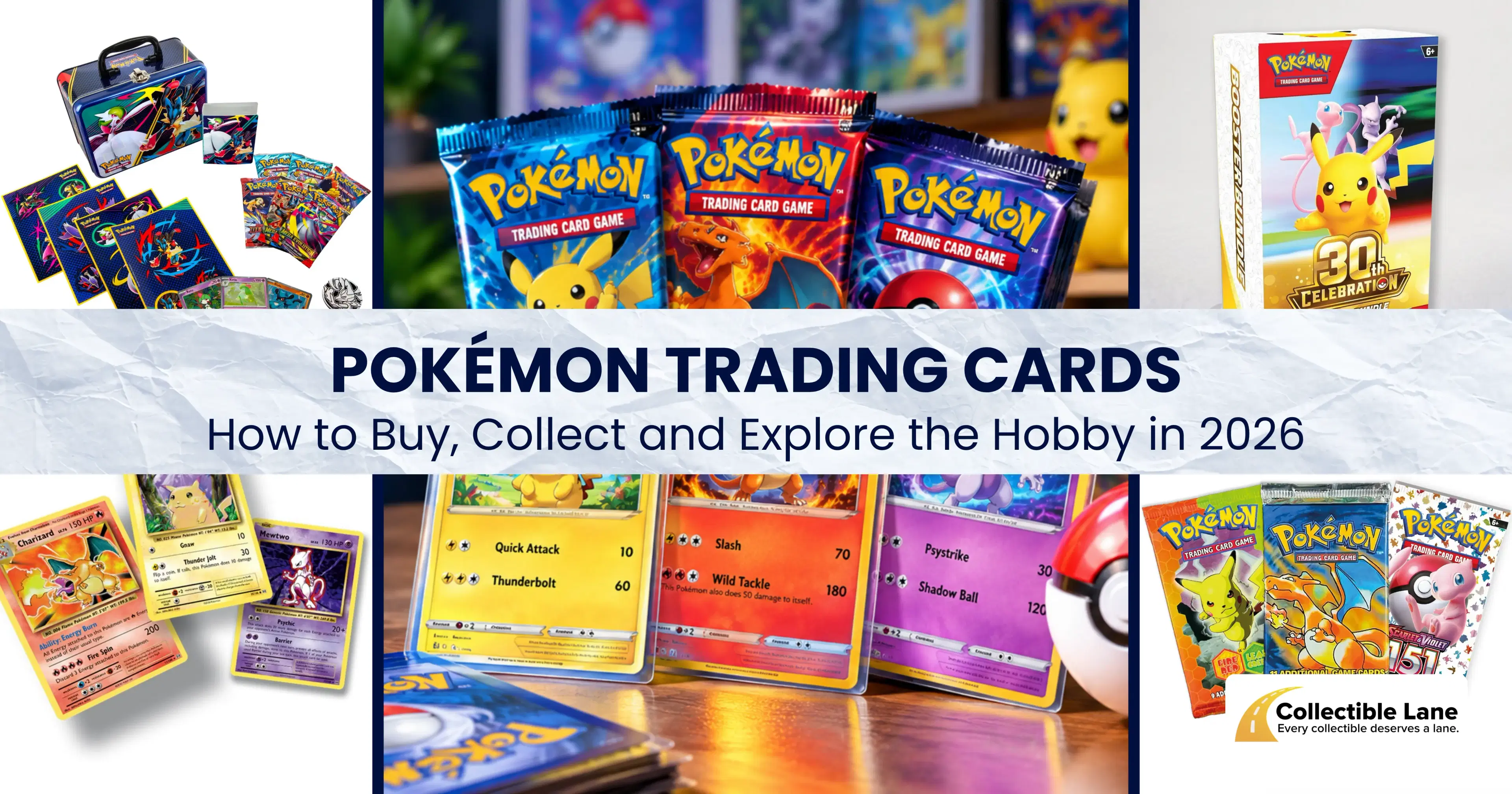 Pokémon trading cards and booster packs laid out on a table